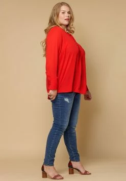 Pleione Pleated V-neck Long Sleeve Blouse Plus Size Women Clothing -Asoph Sales Shop 2000297 231 3
