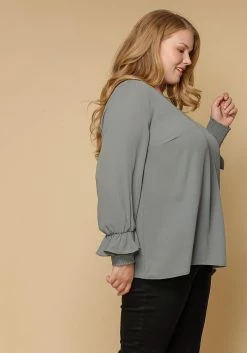 Pleione Round Neck Plus Size Women Clothing Smocked Ruffle Cuff Top -Asoph Sales Shop 2000620 151 3