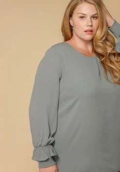 Pleione Round Neck Plus Size Women Clothing Smocked Ruffle Cuff Top -Asoph Sales Shop 2000620 151 5