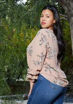 Pleione Round Neck Plus Size Women Clothing Smocked Ruffle Cuff Top -Asoph Sales Shop 2000620 217 2