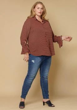 Pleione Self-tie Bell Cuff Plus Size Women Clothing Button Down Shirt Blouse -Asoph Sales Shop 2000623 230 3