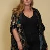 Asoph Plus Size Velvet Floral Kimono