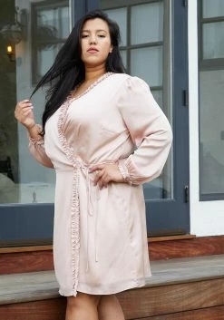 Nurode Plus Size Ruffle Trim Long Sleeve Wrap Dress -Asoph Sales Shop 2003564 186 3