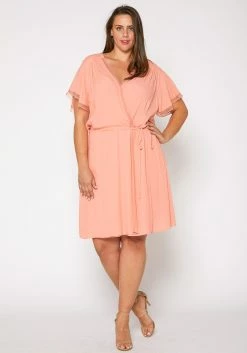 Nurode Plus Size Womens Elegant Peach Wrap Dress