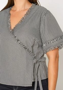 Nurode Plus Size Womens Fringe Trim Gingham Wrap Blouse -Asoph Sales Shop 2003568 001 4