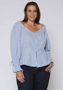 Nurode Plus Size Stripe Off Shoulder Blouse