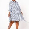 Nurode Plus Size Lace Trim Wrapped Shirt Dress