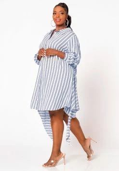 Nurode Plus Size Lace Trim Wrapped Shirt Dress -Asoph Sales Shop 2003573 302 5
