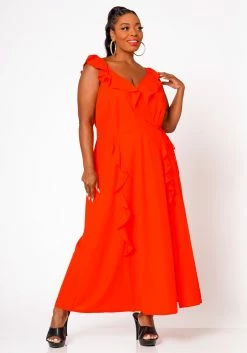 Nurode Plus Size Ruffle Trim Wrapped Maxi Dress -Asoph Sales Shop 2003574 110 3