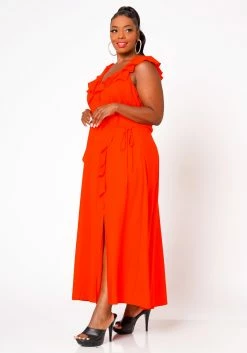 Nurode Plus Size Ruffle Trim Wrapped Maxi Dress -Asoph Sales Shop 2003574 110 4