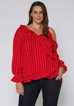 Nurode Plus Size Asymmetrical Shoulder Ruffle Blouse