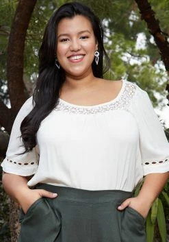 Pleione Plus Size Pleated Short Sleeve Blouse Top