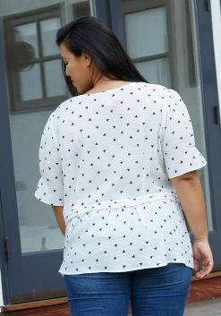 Nurode Plus Size Triangle Print Puff Sleeve V-Neck Blouse -Asoph Sales Shop 2003587 317 3