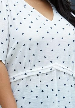 Nurode Plus Size Triangle Print Puff Sleeve V-Neck Blouse -Asoph Sales Shop 2003587 317 4