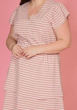 Pleione Plus Size Puff Shoulder Ruffle Checkered Dress -Asoph Sales Shop 2003588 186 4