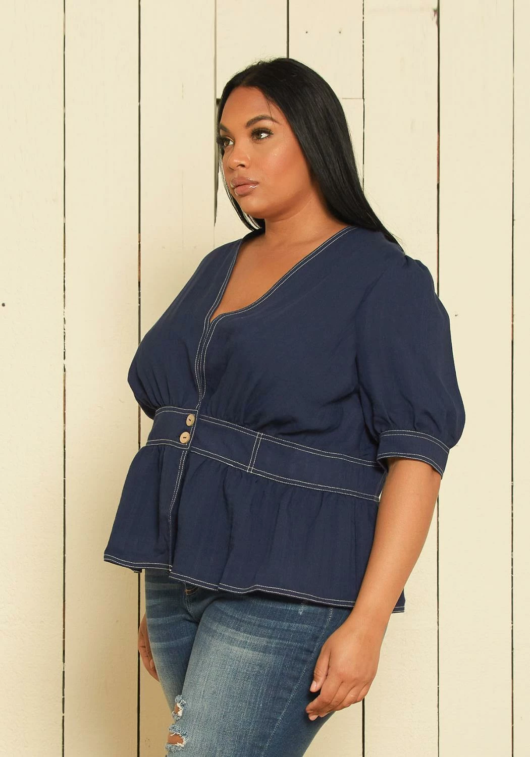 Nurode Plus Size Denim Blouse 2 Nurode Plus Size Denim Blouse - Image 2