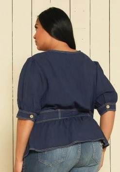 Nurode Plus Size Denim Blouse 7 Nurode Plus Size Denim Blouse -Asoph Sales Shop 2003591 117 4