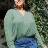 Pleione Plus Size Women's V-Neck Front Placket Long Sleeve Blouse