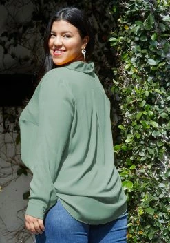 Pleione Plus Size Women's V-Neck Front Placket Long Sleeve Blouse -Asoph Sales Shop 2003627 151 3