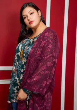 Pleione Plus Size Sheer Floral Embossed Robe Cardigan -Asoph Sales Shop 2004338 283 4