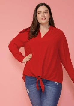 Pleione Plus Size Mandarin Collar Tie Hem Blouse -Asoph Sales Shop 2004341 110 3