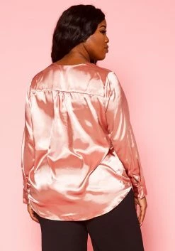 Pleione Plus Size Charmuese Contrast Cross Front Blouse -Asoph Sales Shop 2004344 186 10