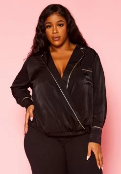 Pleione Plus Size V-neck Surplice Front Blouse