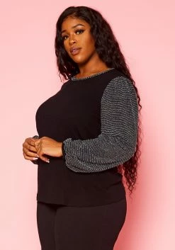 Pleione Plus Size Women's Ribbed Round Neck Holiday Top -Asoph Sales Shop 2004346 287 8