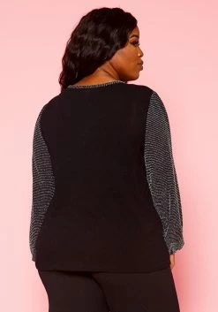 Pleione Plus Size Women's Ribbed Round Neck Holiday Top -Asoph Sales Shop 2004346 287 9