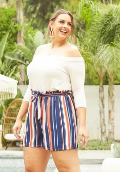 Asoph Plus Size Off Shoulder Stripe Romper -Asoph Sales Shop 2004698 118 2