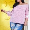 Asoph Plus Size Off Shoulder Stripe Top With Flower Print