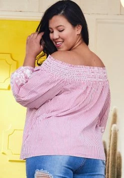 Asoph Plus Size Off Shoulder Stripe Top With Flower Print -Asoph Sales Shop 2005027 102 3