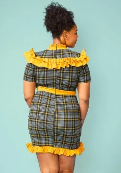 Plus Size Plaid Ruffle Tie Neck Mini Dress -Asoph Sales Shop 2005082 159 3