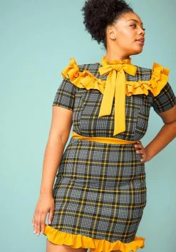 Plus Size Plaid Ruffle Tie Neck Mini Dress -Asoph Sales Shop 2005082 159 4