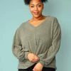 Pleione Plus Size Twist Hem V-Neck Sweater