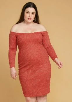 Plus Size Lurex Off Shoulder Bodycon Dress