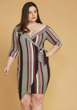 Plus Size Stripe Wrap Midi Dress
