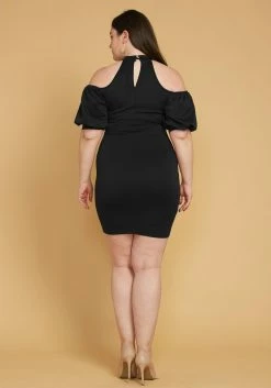 Plus Size Shoulder Cutout Puff Sleeve Dress -Asoph Sales Shop 2005461 001 3