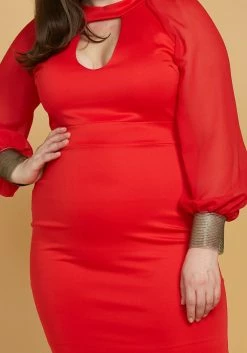 Plus Size Gold Cuffed Chiffon Sleeve Bodycon Dress -Asoph Sales Shop 2005462 110 4