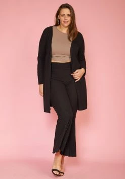 Asoph Plus Size Ribbed Cardigan & Flare Pants Set