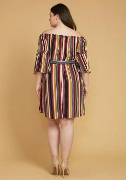Asoph Plus Size Stripe Off Shoulder Casual Dress -Asoph Sales Shop 2005579 187 3