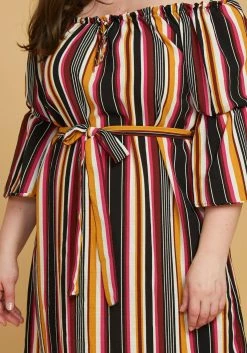 Asoph Plus Size Stripe Off Shoulder Casual Dress -Asoph Sales Shop 2005579 187 4