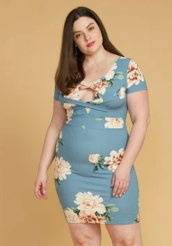 Asoph Plus Size Cross Front Floral Bodycon Dress