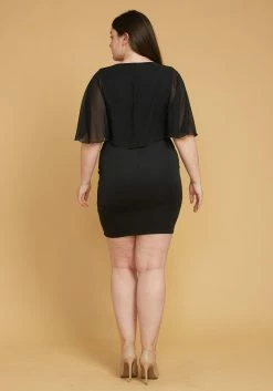 Plus Size Chiffon Cape Shoulder Dress -Asoph Sales Shop 2005624 001 3