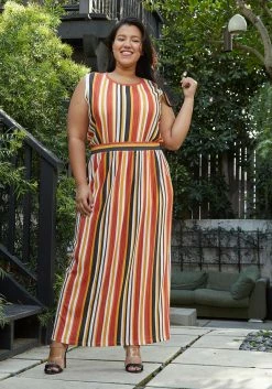 Pleione Plus Size Elastic Waist Printed Maxi Skirt