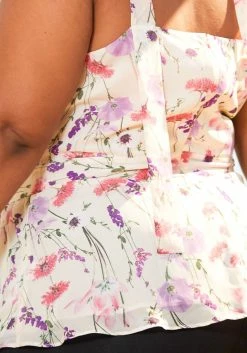 Pleione Plus Size V-Neck Peplum Tank Floral Blouse -Asoph Sales Shop 2006664 102 4
