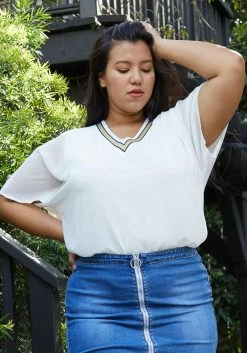 Pleione Plus Size V-Neck Chiffon Blouse Top