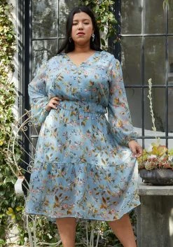 Pleione Plus Smocked Waist Floral Midi Dress