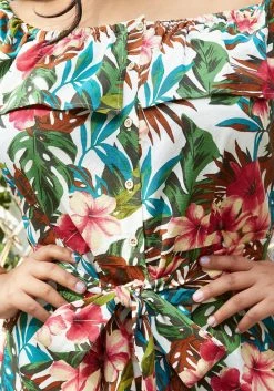 Pleione Plus Size Tropical Off Shoulder Button Down Dress -Asoph Sales Shop 2006724 135 4