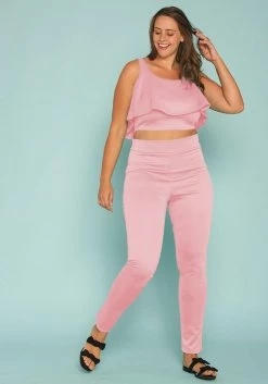 Asoph Plus Size Ruffle Crop Top & Pants Set